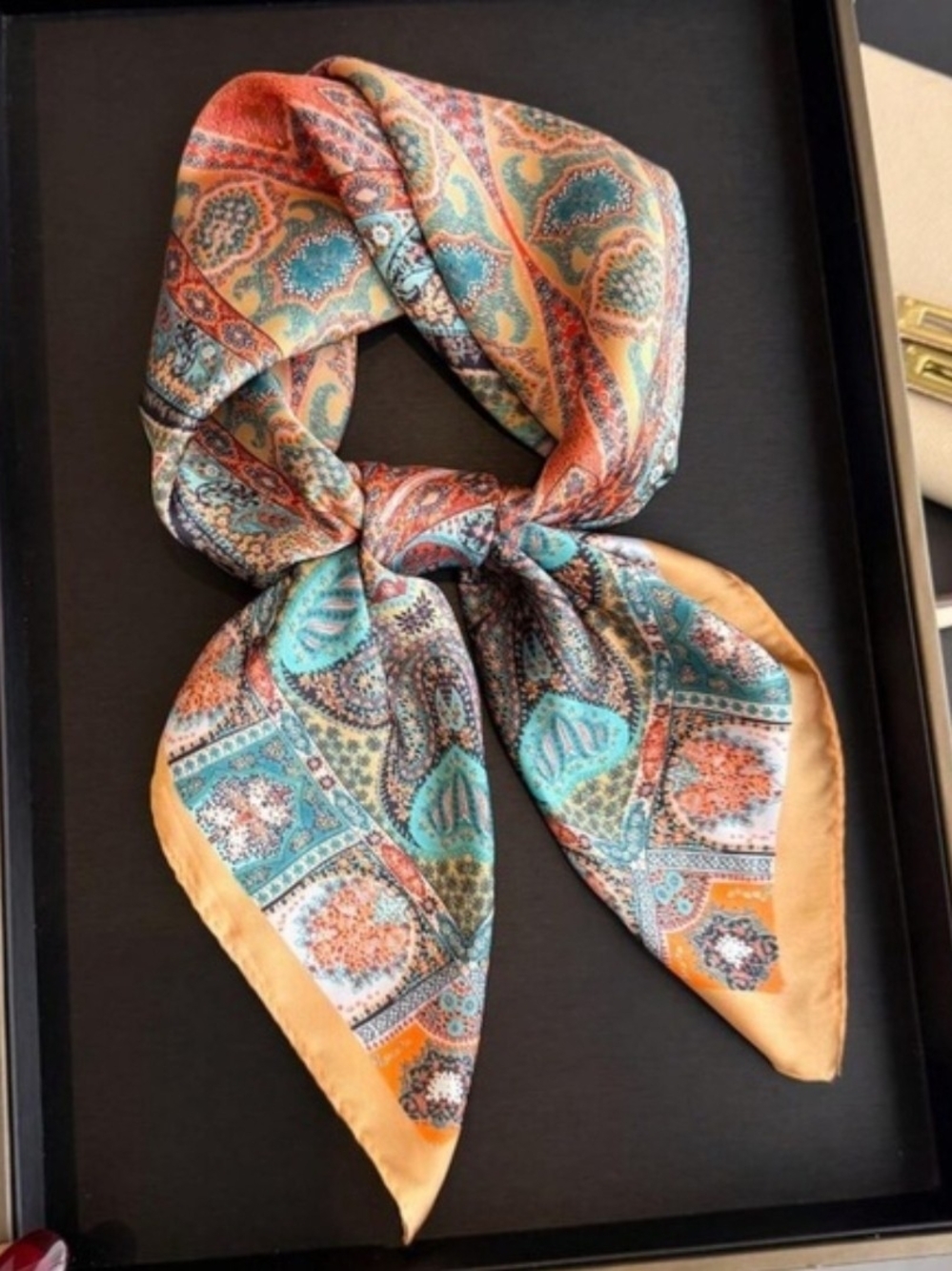 Silk Anthropologie Paisley Neck Scarf in Teal & Orange